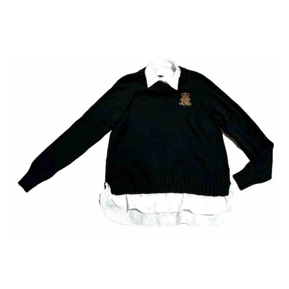 Ralph Lauren Black Crewneck Sweater with White Shirt-Layer Look